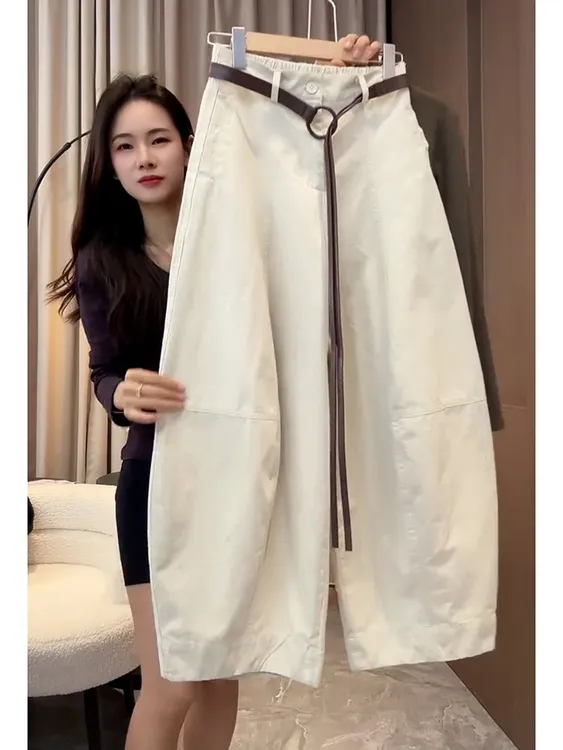 欧货杏色高腰气球裤女2025春秋新款高级设计感宽松百搭显瘦阔腿裤