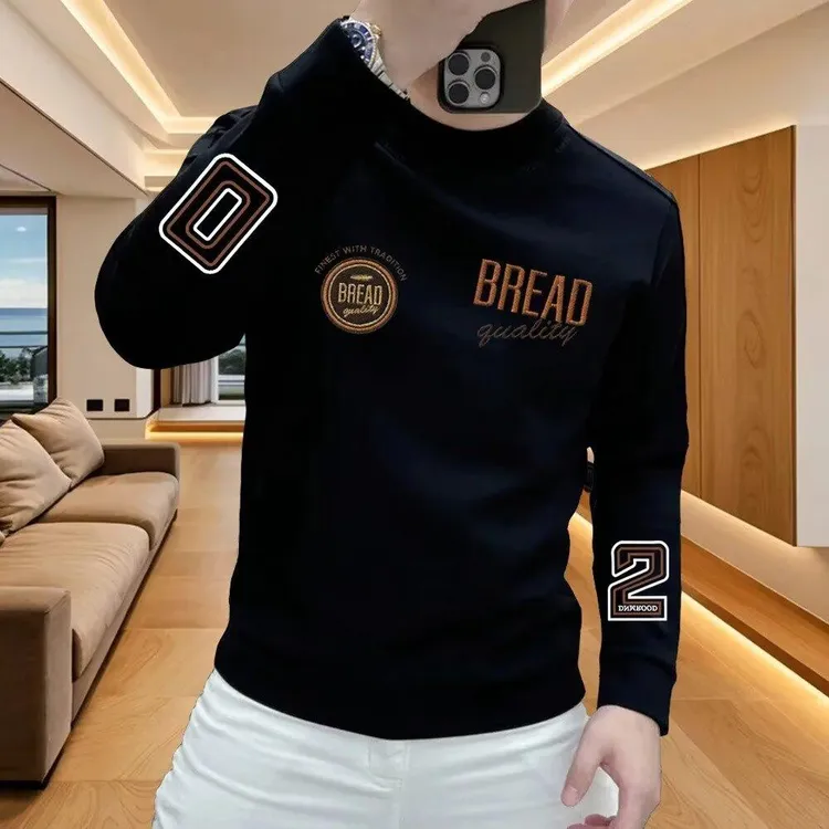 上衣男士秋冬休闲卫衣潮流圆领轻奢印花加绒冬季长袖时尚修身百搭