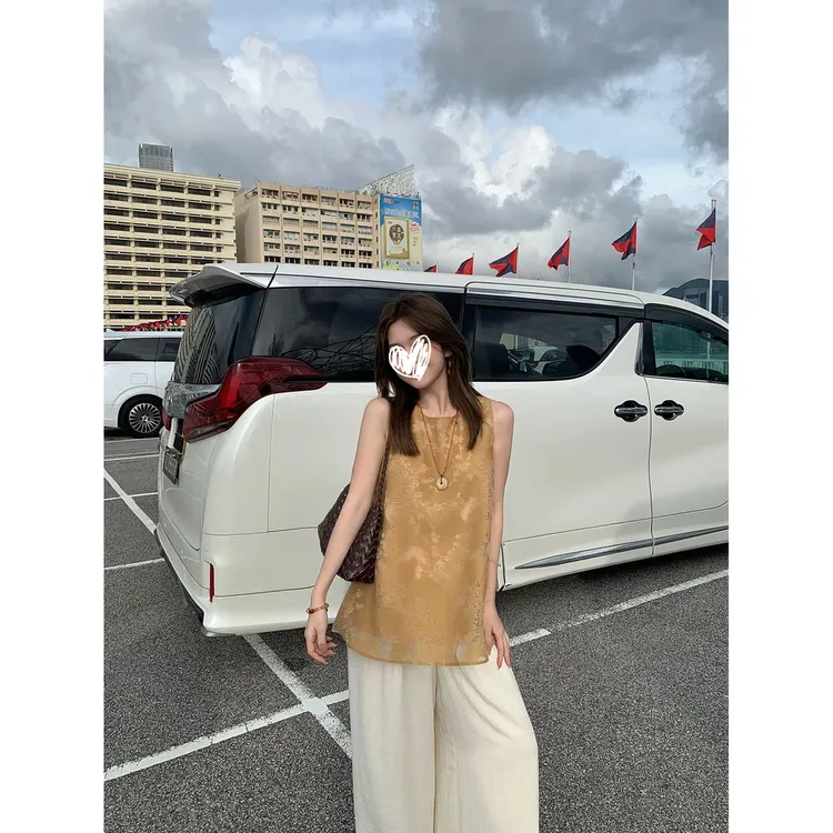 陳文文xenl【浮云鎏金】夏季新款国风新中式刺绣宽松背心上衣女4641