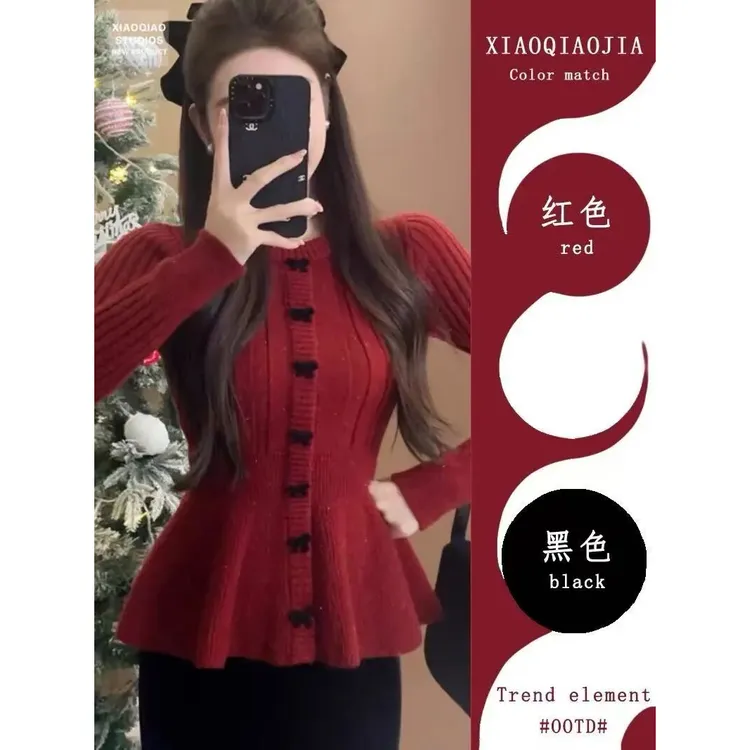 200斤胖妹妹甜美常规法式毛针织衫秋冬上衣时尚显瘦修身长袖收腰