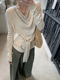 设计感荡领松弛腰带收腰针织上衣女秋新款显瘦百搭韩系女