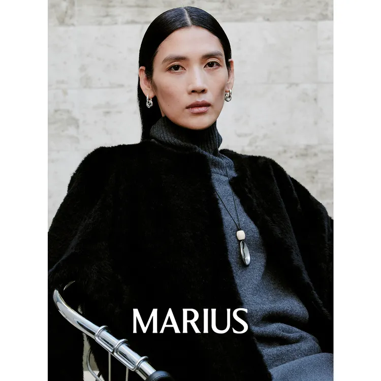 MARIUS -M-"奥罗拉"美利奴皮毛一体亲肤感直身廓形圆领皮草大衣