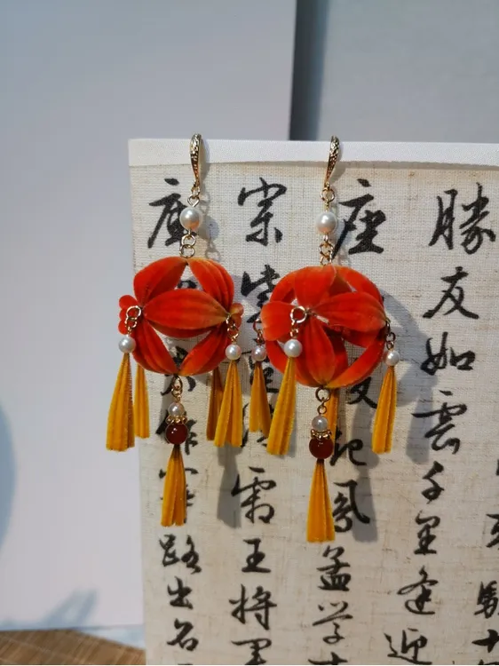 非遗绒花绣球国风汉服古风簪子新中式旗袍盘头发