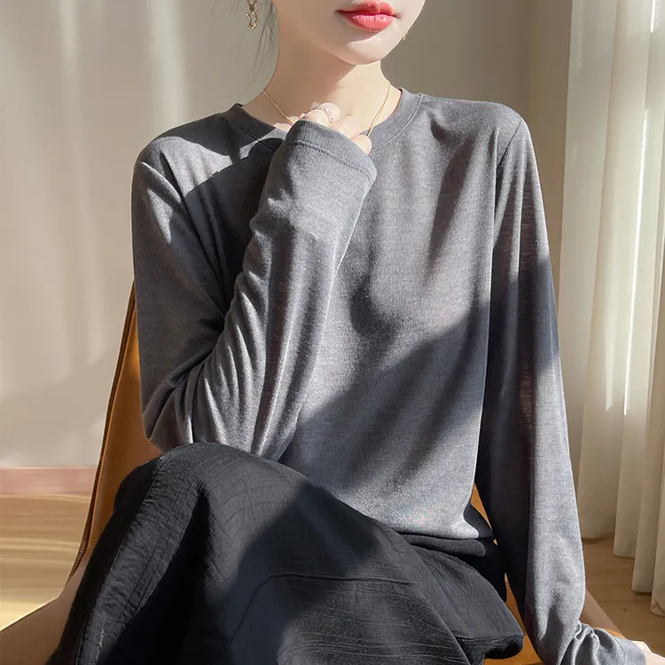 莱赛尔天丝修身显瘦针织衫纯色初秋新款女装长袖洋气高贵上衣