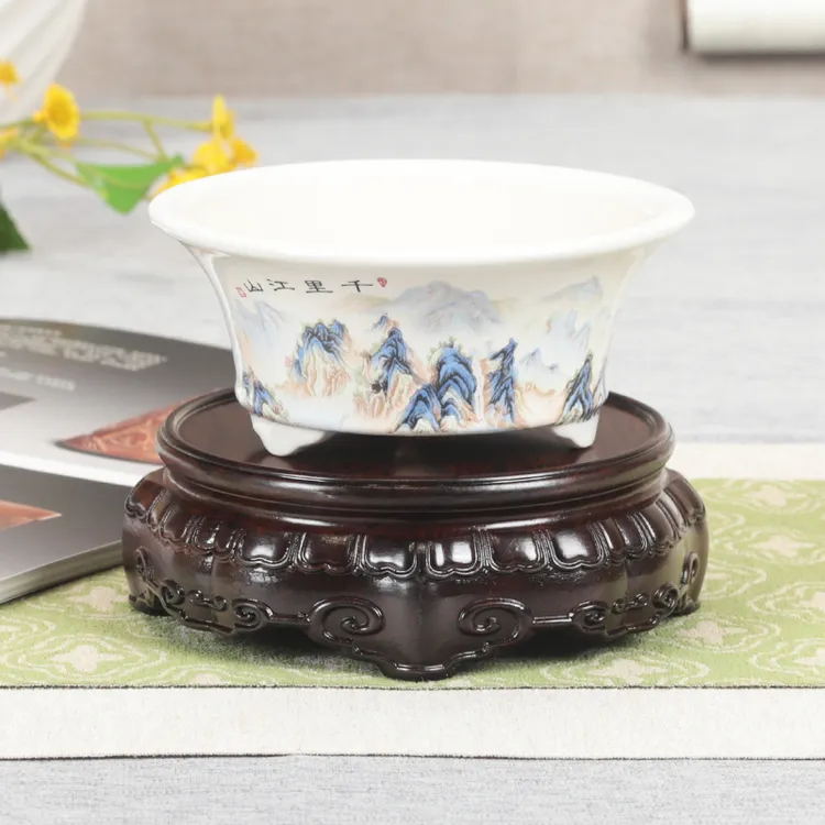 黑檀木整木圆形盆景花瓶玉石古玩茶壶铜器瓷器香炉摆件底座木托