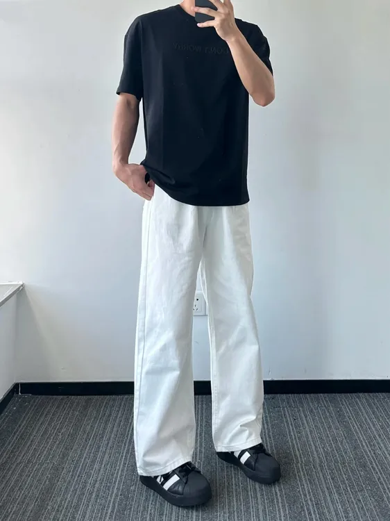 秋季新款美式休闲阔腿宽松裤直筒裤牛仔裤男女垂感潮流百搭裤子