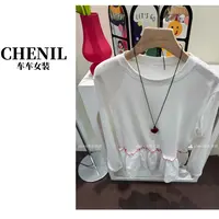 CHECHE【美少女T】韩系蕾丝拼接假两件t恤女小众设计感减龄上衣