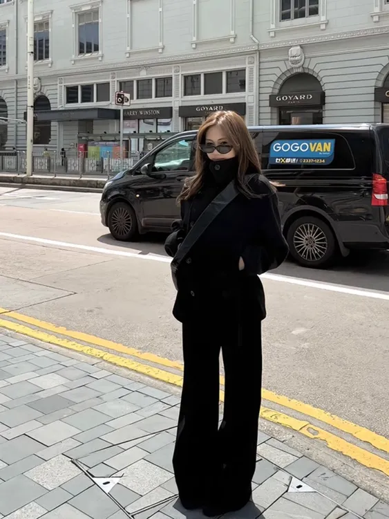 黑色金敏喜同款短款呢子大衣女2025新款秋冬季高级感毛呢外套韩系