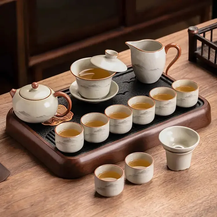 【春节送礼】轻奢汝窑水墨观山陶瓷茶具套装简约居家用中式茶具套装商品图