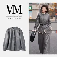 【渣渣严选绵羊皮 上衣】FJ2432B款设计师复古真皮时尚短款气质外套