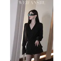 WEIFANSHU/魏凡舒【耀黑女王】套装名媛烫钻时髦气质显瘦半裙