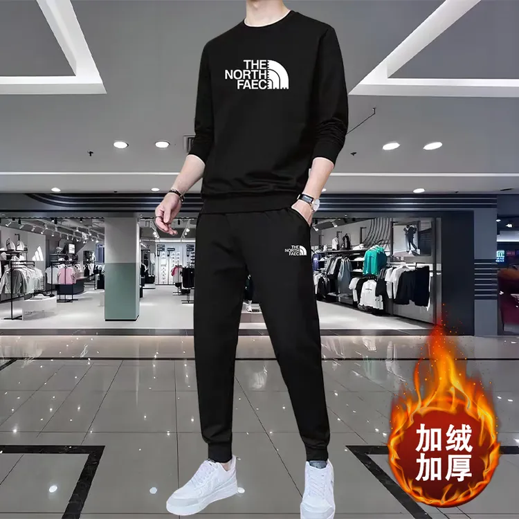 【奥莱正品】男士圆领加绒运动套装2025秋冬新款宽松休闲大码两件套