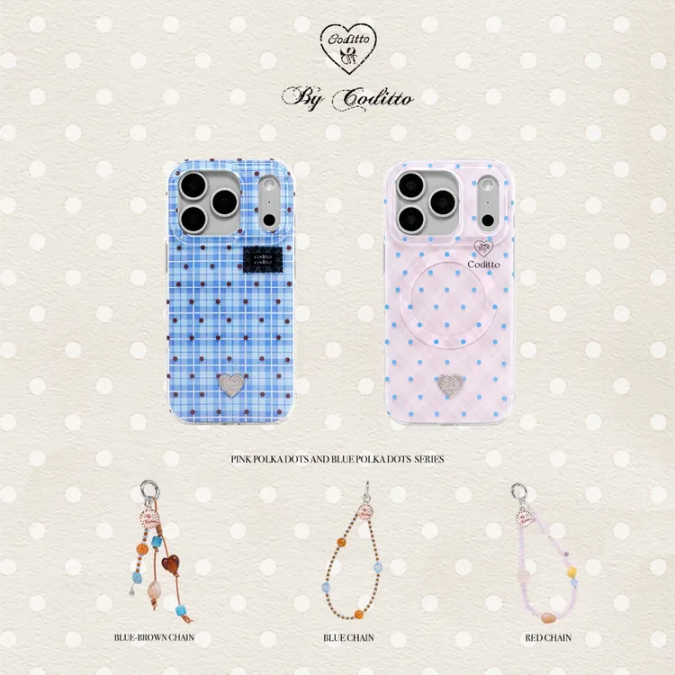 coditto蓝格纹波点磁吸双层适用苹果17pro16promax手机壳韩系创意