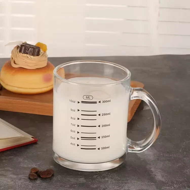 加厚款透明玻璃牛奶杯带刻度带盖早餐杯办公室咖啡杯家用喝水杯