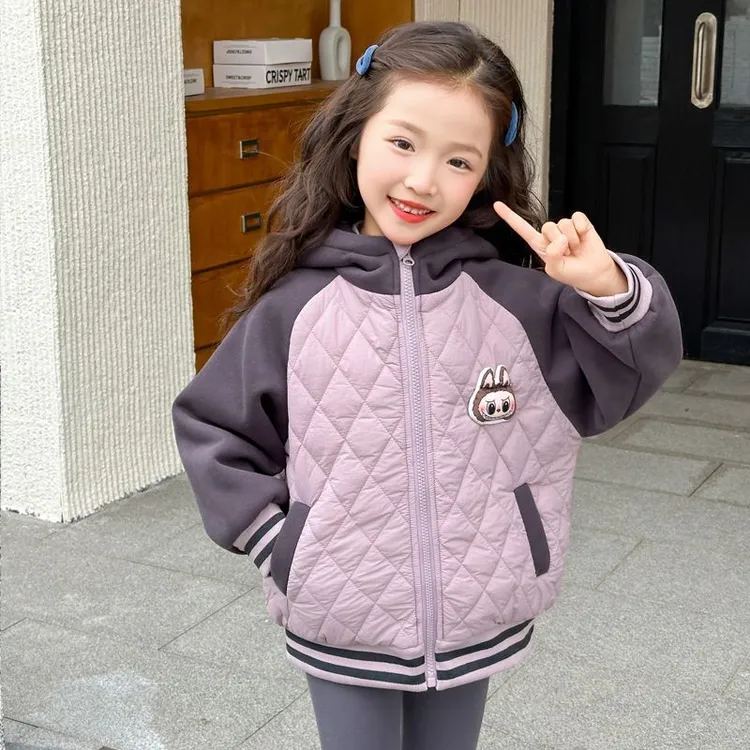 女童冬装2025秋新款女宝宝加绒加厚上衣洋气拉布布儿童夹棉外套