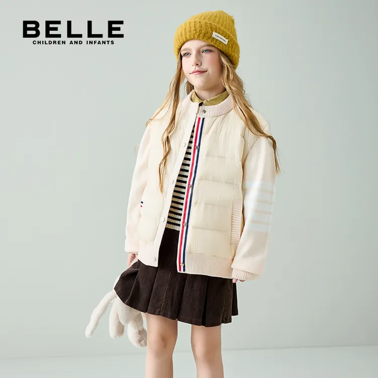BELLE百丽秋冬轻薄针织羽绒外套儿童针织休闲开衫轻盈保暖