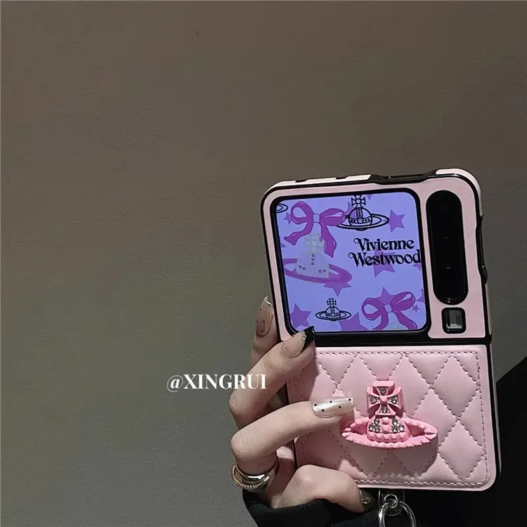 创意粉菱格星球适用三星GalaxyZFlip6/5手机壳小米MIXFlip折叠屏4