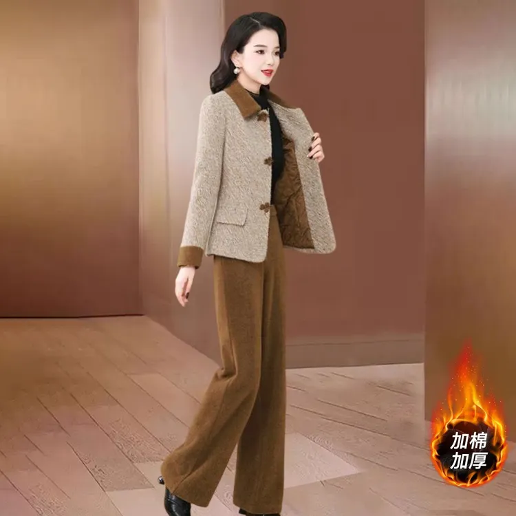 品牌小香风复古洋气套装女士2025秋冬新款加绒加厚小香风两件套裙