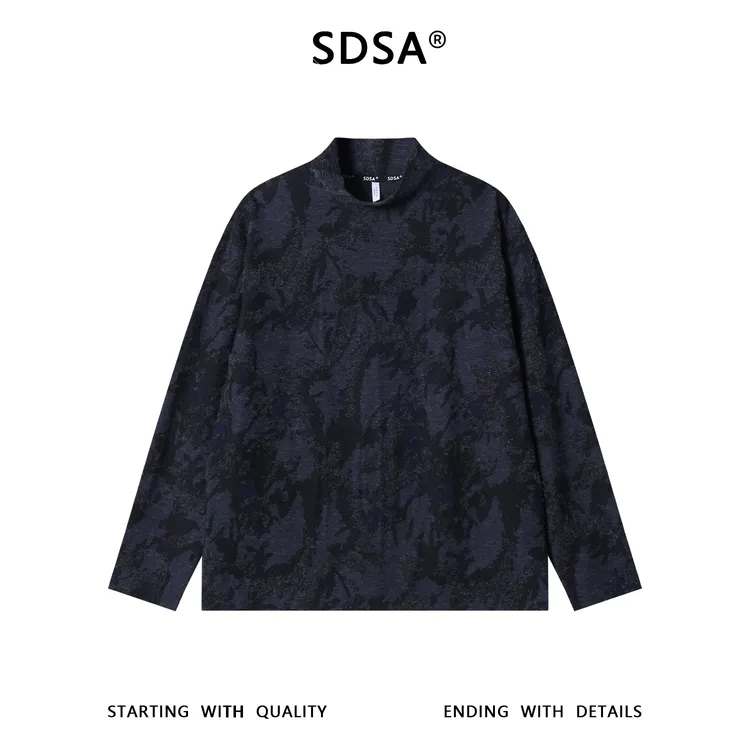 SDSA男士秋冬新款痞帅男装韩版撞色提花半高领长袖T恤百搭时尚潮