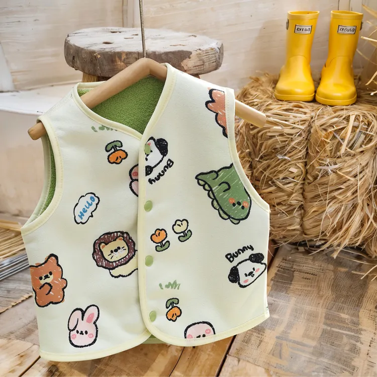 卡通双面穿婴儿马甲秋冬宝宝外穿小背心冬款儿童加绒马夹小童女童