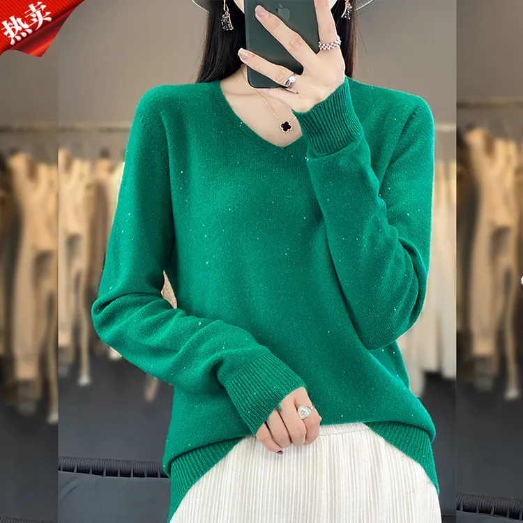 时尚品牌正品秋冬季长袖薄款针织衫时尚毛衣女士纯色羊毛衫女上衣