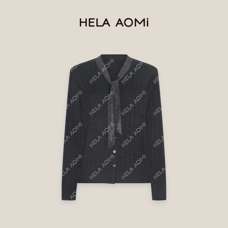 HELA AOMI “闪闪飘带”绵羊毛V领针织衫长袖减龄上衣CY5CC32494