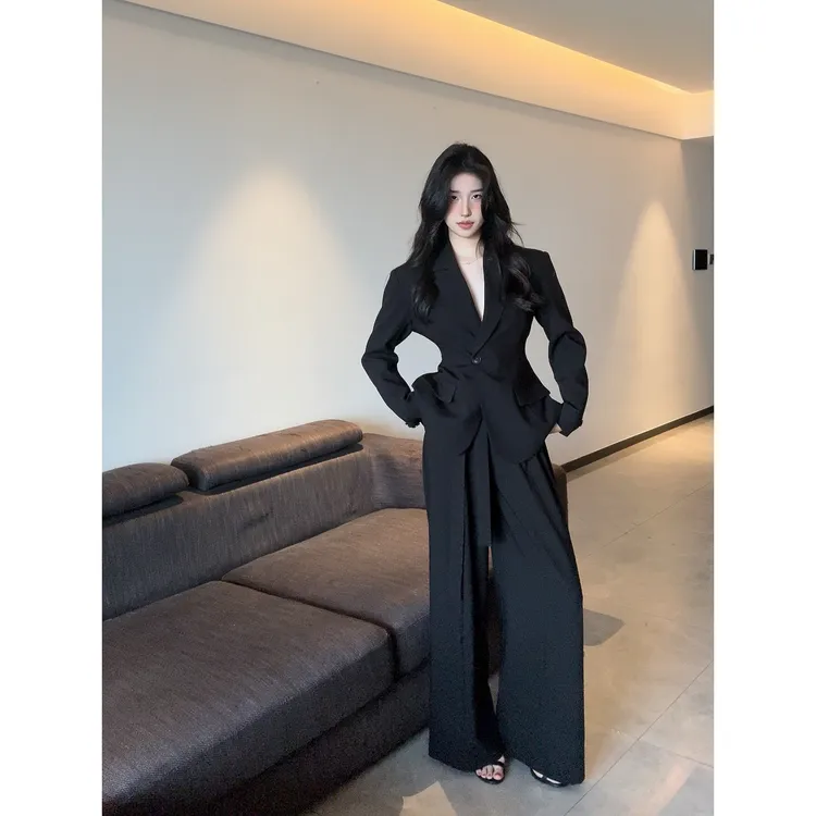 A588 秋款韩系通勤气质西服套装中长款阔腿裤时尚套装内搭背心