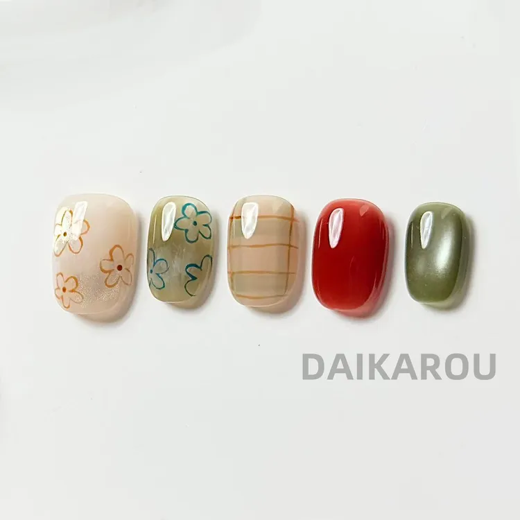 斑驳时间海 黛卡柔 预售 哇擦么 新甲型  短椭圆手工穿戴甲10片