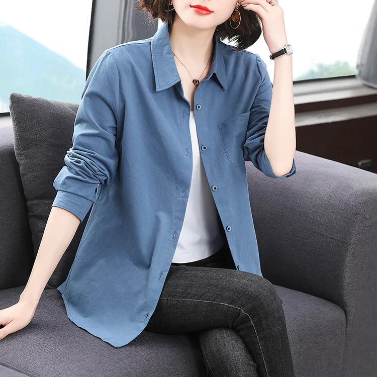 宽松翻领长袖衬衫女2025新款大码衬衣女春秋休闲百搭女士上衣外套