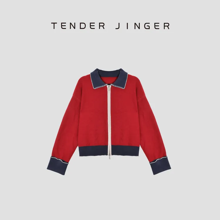 Tender Jinger｜线下专供  气质撞色拉链羊毛针织开衫T54MII50186