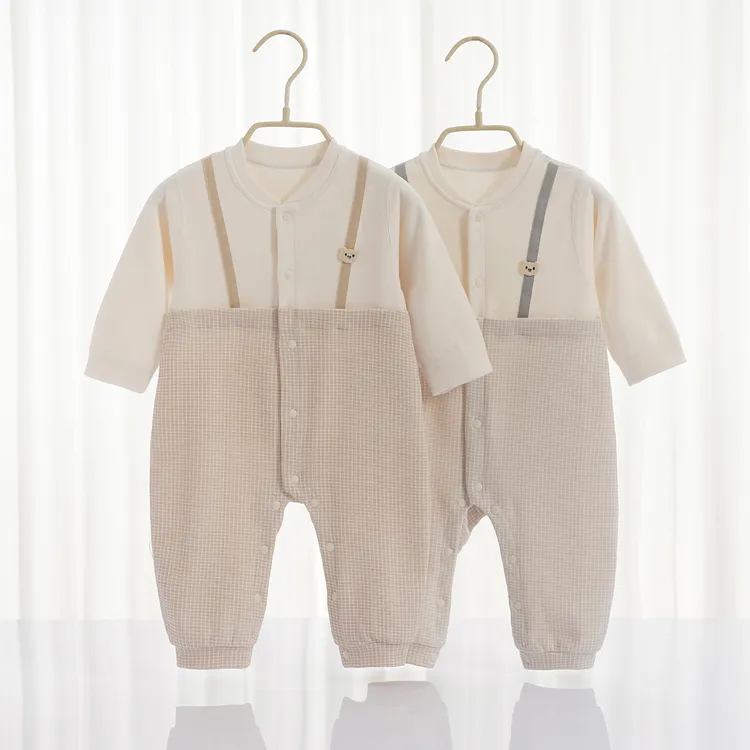 冬季宝宝秋冬通用A类简约哈衣新生儿婴儿春秋单排扣连体衣爬服