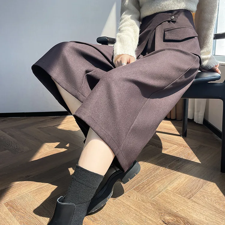 高腰毛呢七分靴裤女2025秋冬季阔腿直筒显瘦保暖休闲裤女L3560