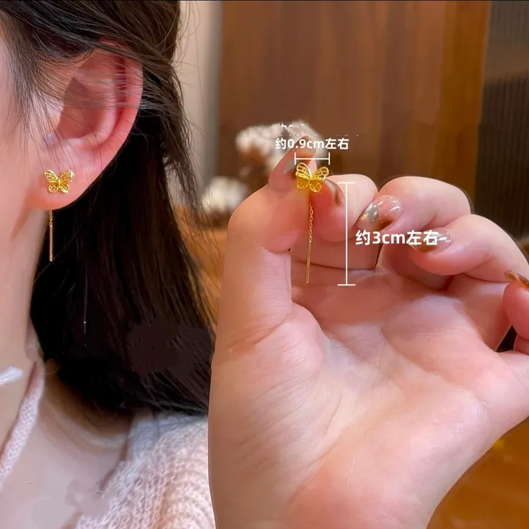 铜合金耳饰 金色蝴蝶耳线简约轻奢2025新款爆款百搭温柔高级感女商品图