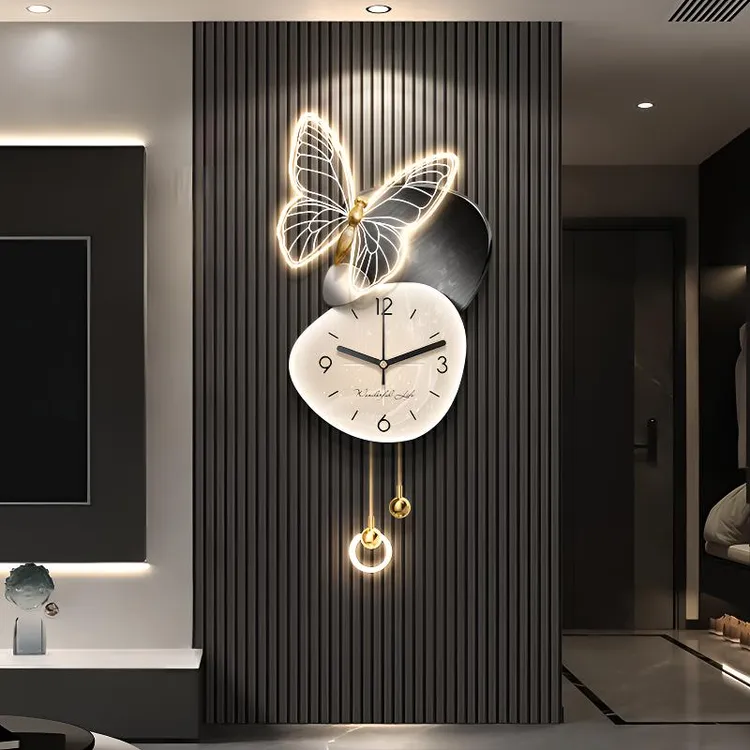 轻奢高级感带时钟电视背景墙装饰画石来运转客厅网红客厅布置用品