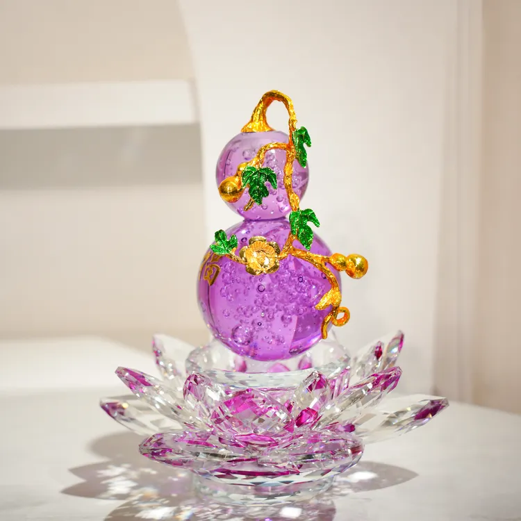 梦幻紫色水晶气泡葫芦旋转莲台珐琅彩摆件客厅玄关电视柜装饰品