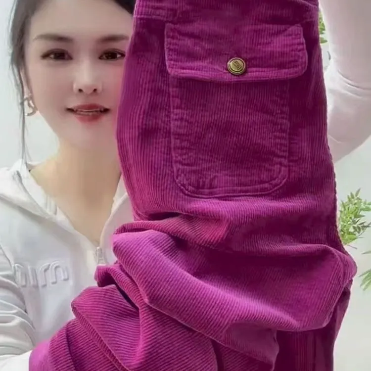 条绒裤子女新款时尚百搭显瘦九分裤韩版秋季高腰直筒灯芯绒哈伦裤