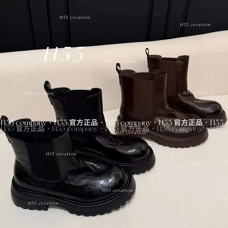 H55女鞋【醇】油蜡质感手抓纹褶皱烟囱靴500g棉里5cm59-3033【Huang】