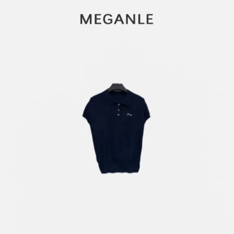 【佳人】MEGANLE 清冷知识分子风polo短袖针织上衣2024356