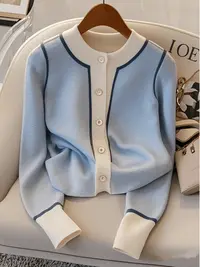 秋季女装2025新款上衣冷淡系高级感今年流行的漂亮小衫蓝色针织衫
