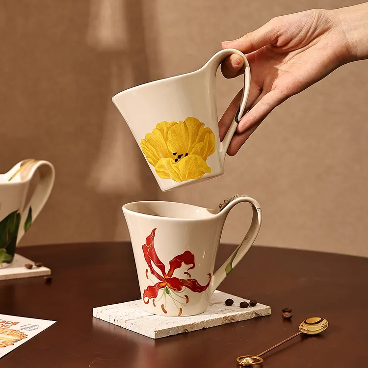 巴黎花坊马克杯陶瓷杯子家用喝水杯办公室特别好看的咖啡杯早餐杯