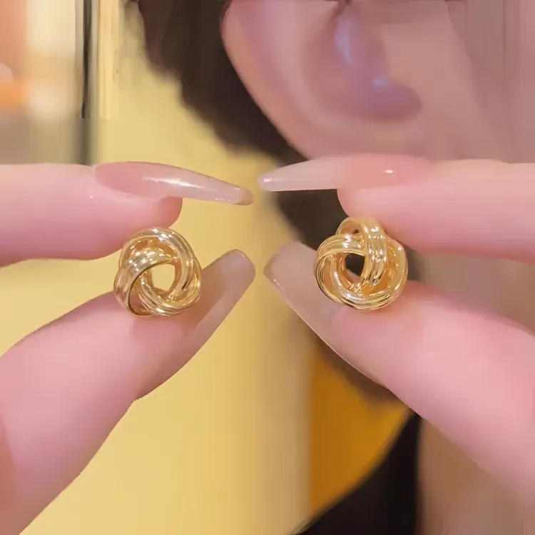 铜合金耳饰 法式复古金色缠绕耳环女通勤百搭气质2025年新款耳钉