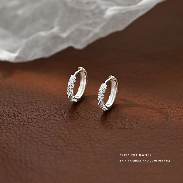 雍程S999足银简约百搭麻花耳扣小众设计感轻奢高级感耳圈耳环新款