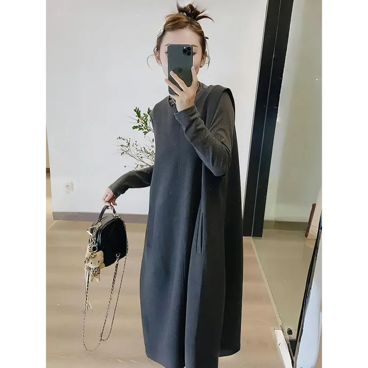 法式灰色毛呢背心裙女早秋季2025新款慵懒高级感直筒无袖连衣裙子