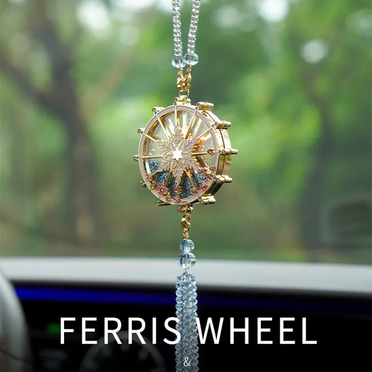 2025新款冰雪世界梦幻摩天轮流沙水晶车载挂件汽车内挂饰女高级感