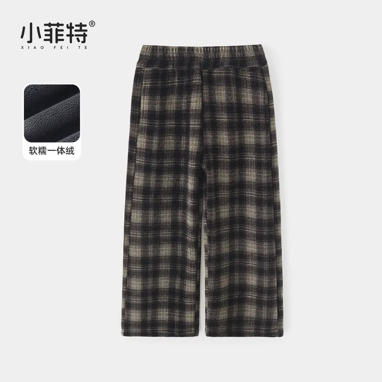 小菲特女童冬加绒长裤中大童保暖休闲裤儿童加厚格子裤HNKD56514