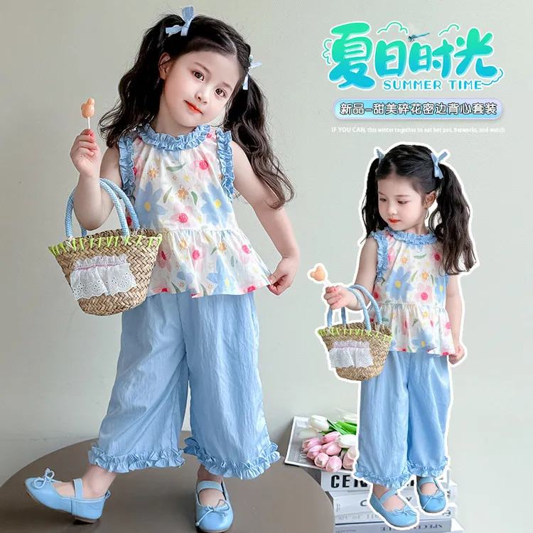 儿童童装女童女宝套装夏装夏款夏日薄款印花时尚洋气韩版休闲碎花
