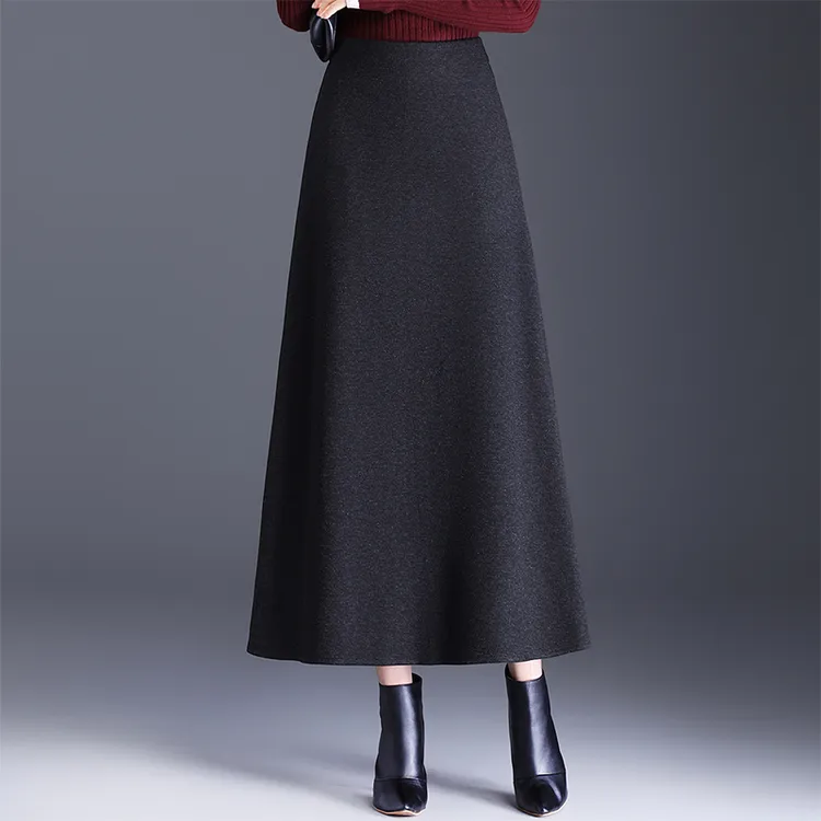 黑色羊 绒长裙半身裙女秋冬2025新款气质百搭保暖遮胯显瘦a字裙