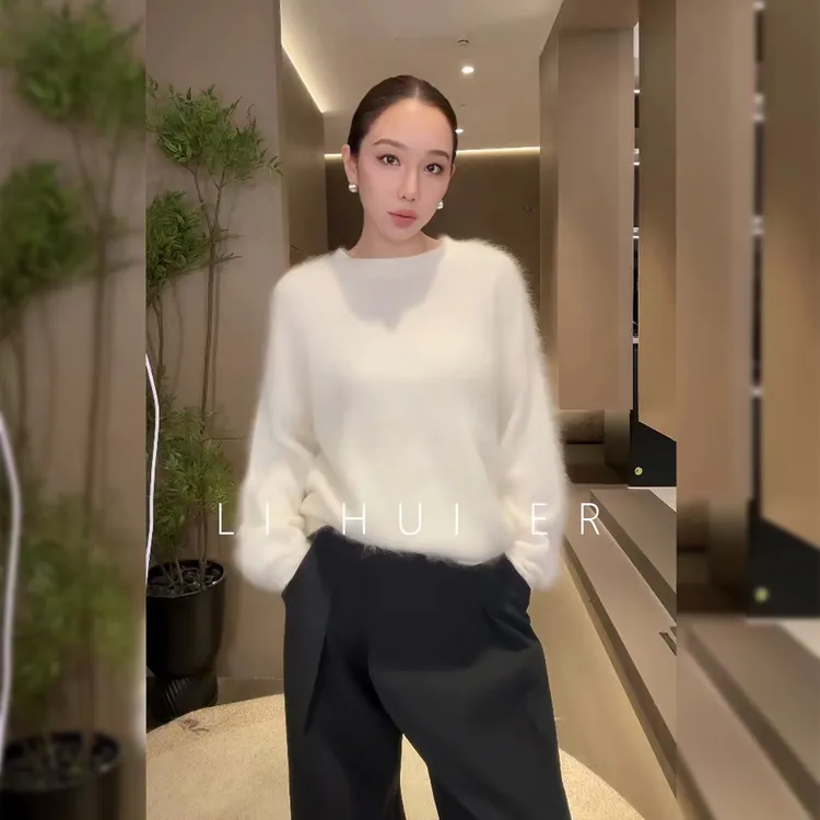 LiHuiEr李慧儿【绒和藏月】秋款设计师款舒适圆领纯色上衣YRL596