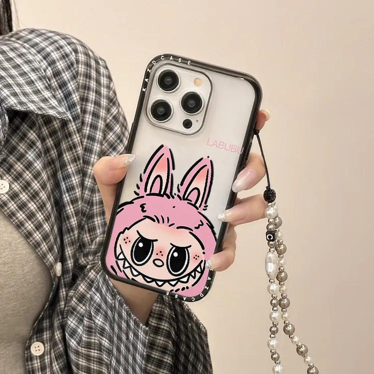 卡通风粉色半透拉布布适用苹果16promax手机壳iphone13新款15女14