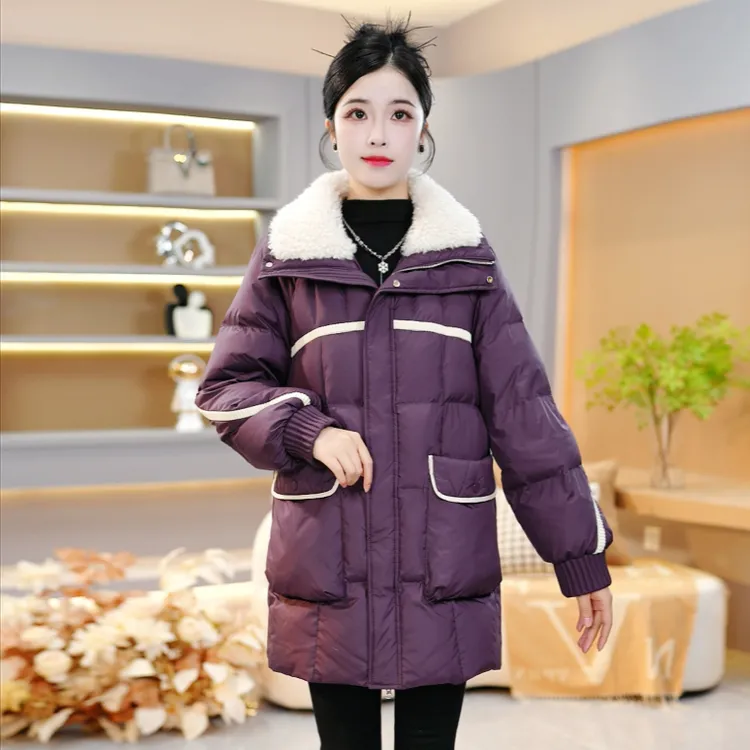 时尚中长款翻白毛领洋气保暖显瘦羽绒服新款2025年冬季【SJYH3691】